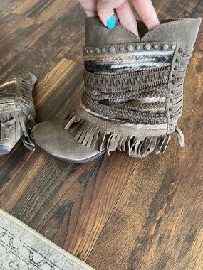 naughty monkey Brown Fringe Ankle Boots with Woven Accents